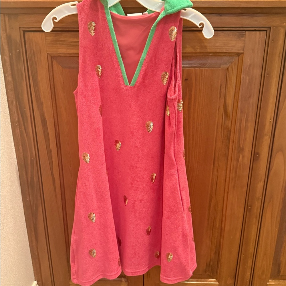 Pink Sleeveless Dress/coverup with Green Trim